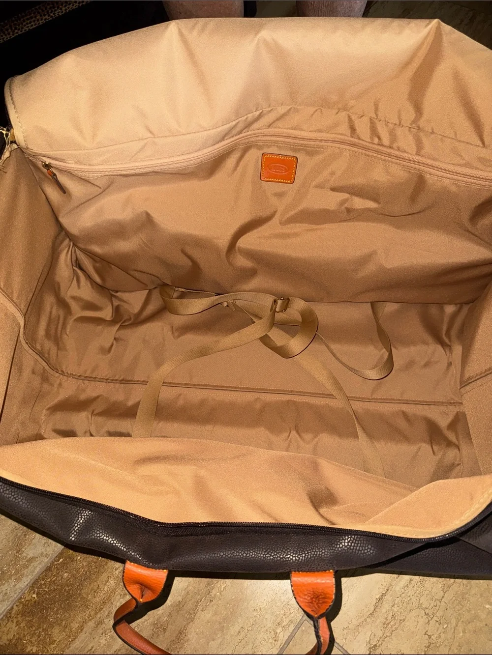 Bric's Dark Brown Leather Duffle with Orange Trim